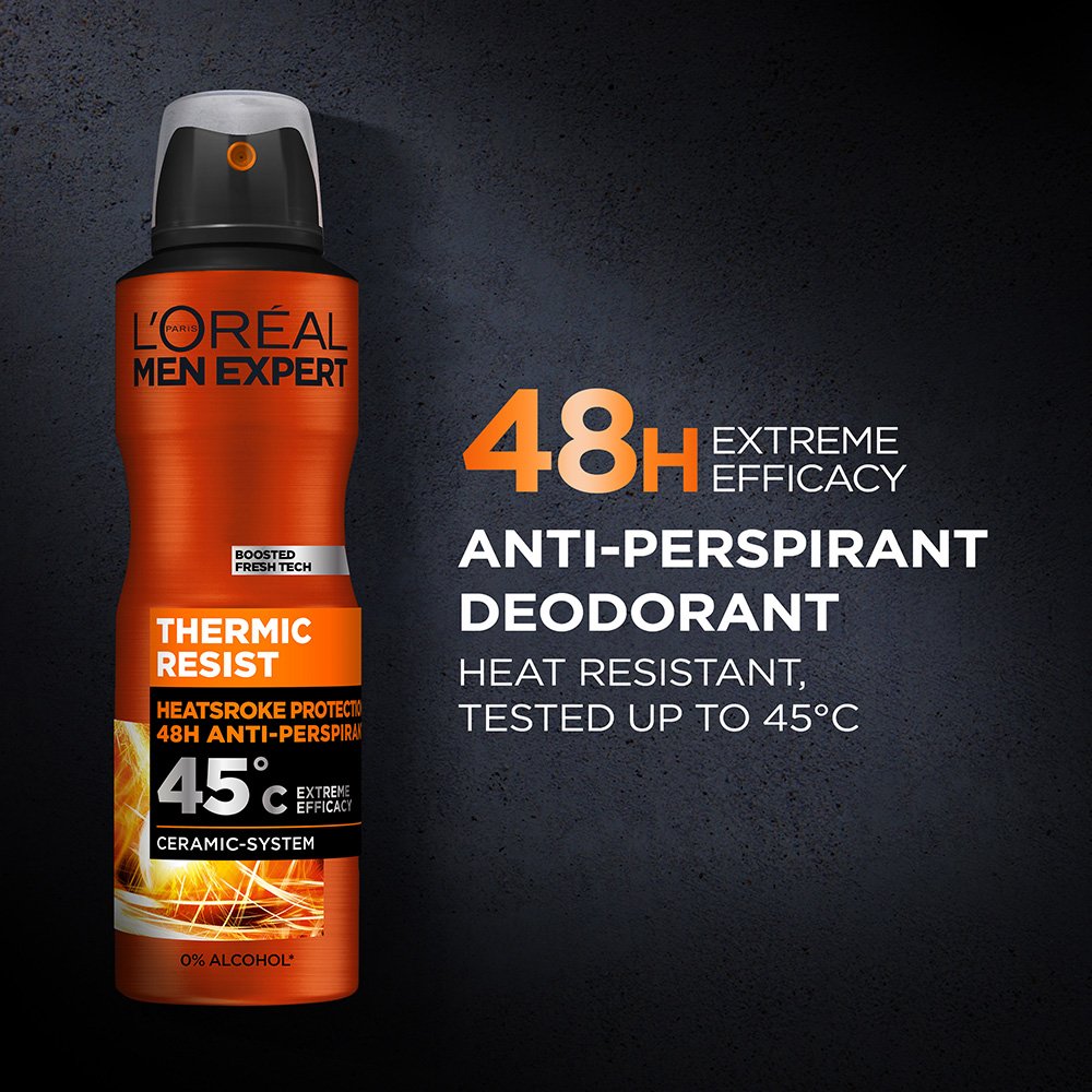 OAP   MEN EXPERT   THERMIC RESIST   SPRAY DEODORANT   AUGMENTED PIC   PACKSHOT AND CLAIM